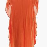 Orange gauze long sleeve cold shoulder dress