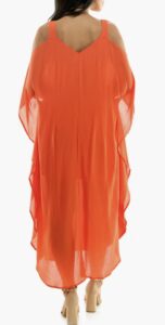 Orange gauze long sleeve cold shoulder dress