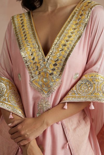 Sureena Chowdhri Blush Pink Pure Muslin Embellished Kaftan