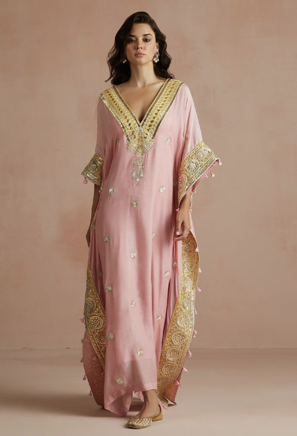 Sureena Chowdhri Blush Pink Pure Muslin Embellished Kaftan