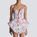 Aera Strapless Peplum Dress Blue Hot Pink