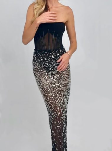 Ally Crystal covered embellished skirt with bustier top