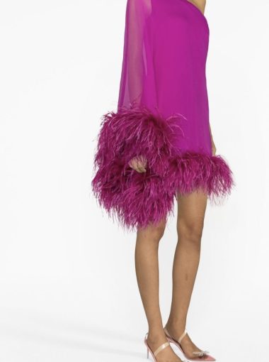 TALLER MARMO Pink Piccolo Ubud Feather Trim Mini Dress