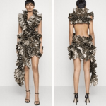 AKNVAS Olive Dress Ruffled Metallic Gold Cutout Cocktail Dress [Retail $1250]