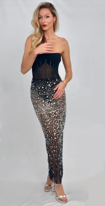 Ally Crystal covered embellished skirt with bustier top