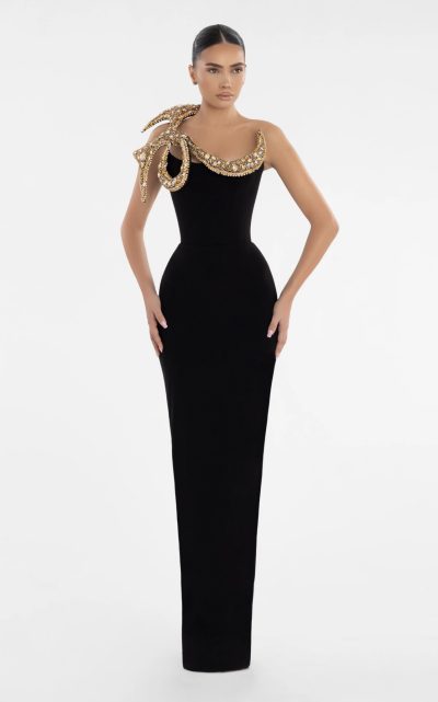 Abina Embellished Sleek black gown