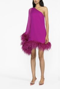 TALLER MARMO Pink Piccolo Ubud Feather Trim Mini Dress