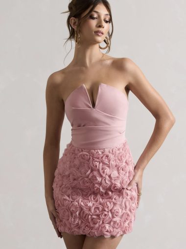 Rosy off shoulder bustier cocktail dress 