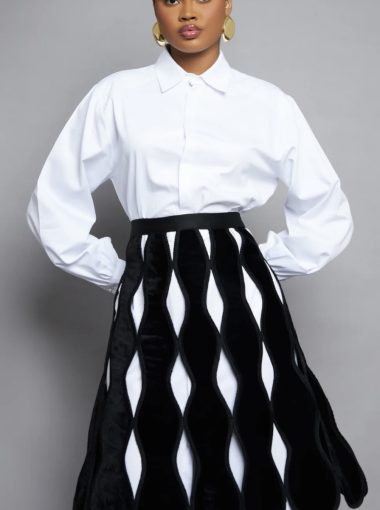 Black velvet belt skirt