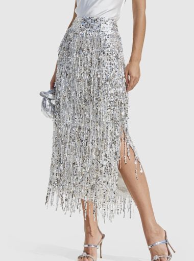 Lux bling Tassel sequin midi skirt