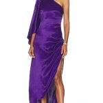 L'Academie Deep Purple One-Shoulder Midi Dress