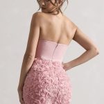 Rosy off shoulder bustier cocktail dress 