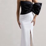 Envision | Black & White Asymmetric One-Sleeve Split Maxi Dress