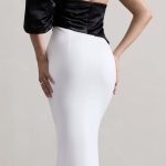 Envision | Black & White Asymmetric One-Sleeve Split Maxi Dress