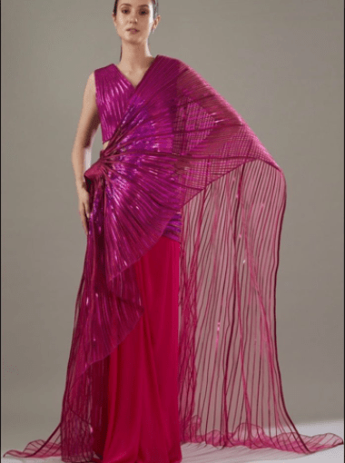 Amit Aggarwal Tulle & Jersey Metallic Saree