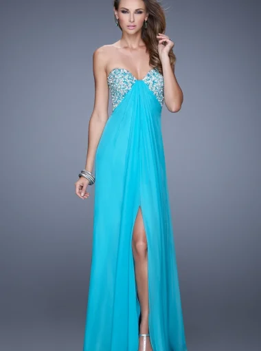 La Femme Light Blue Sequin Gown