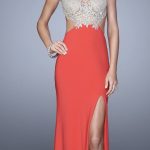 Coral long prom embellished gown