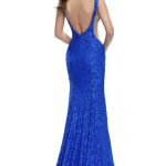 La Femme Open-Back Long Lace Dress