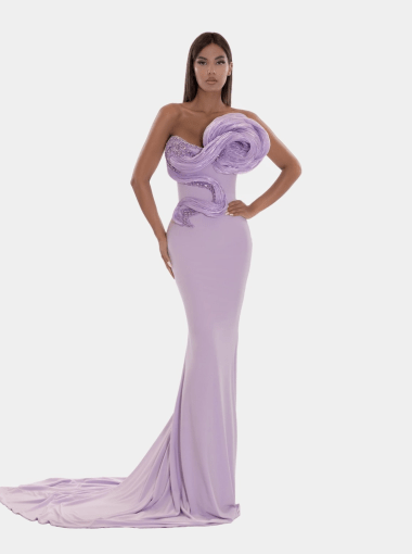 Albina Dyla Elegant Lavender Strapless Evening Gown