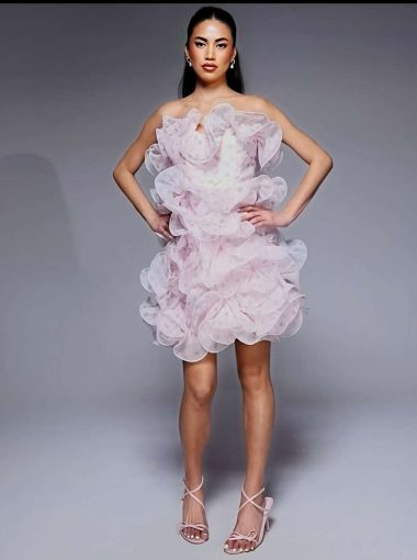 ASOS pink organza ruffle dress
