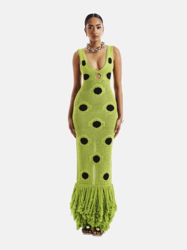 HANIFA Harper Polka dot Knit Tassel Dress