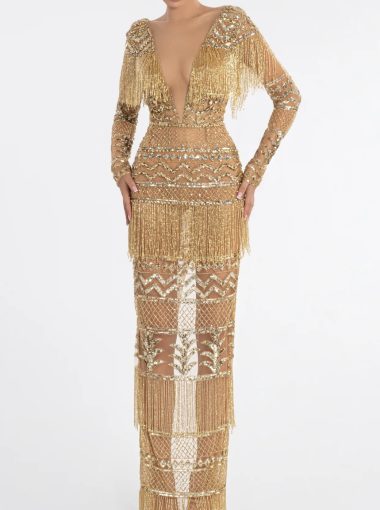 Albina Dyla gold gown