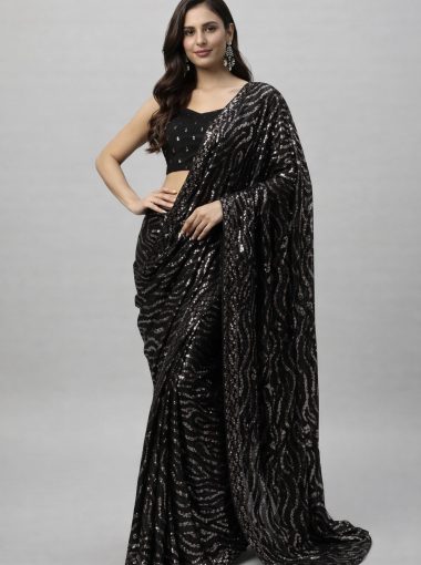 Sonam-Black-Gold-sequin-pre-draped-saree