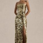 Neena gold sequin bandeau gown with slit