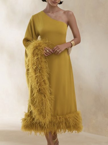 Somya feather one shoulder drape dress