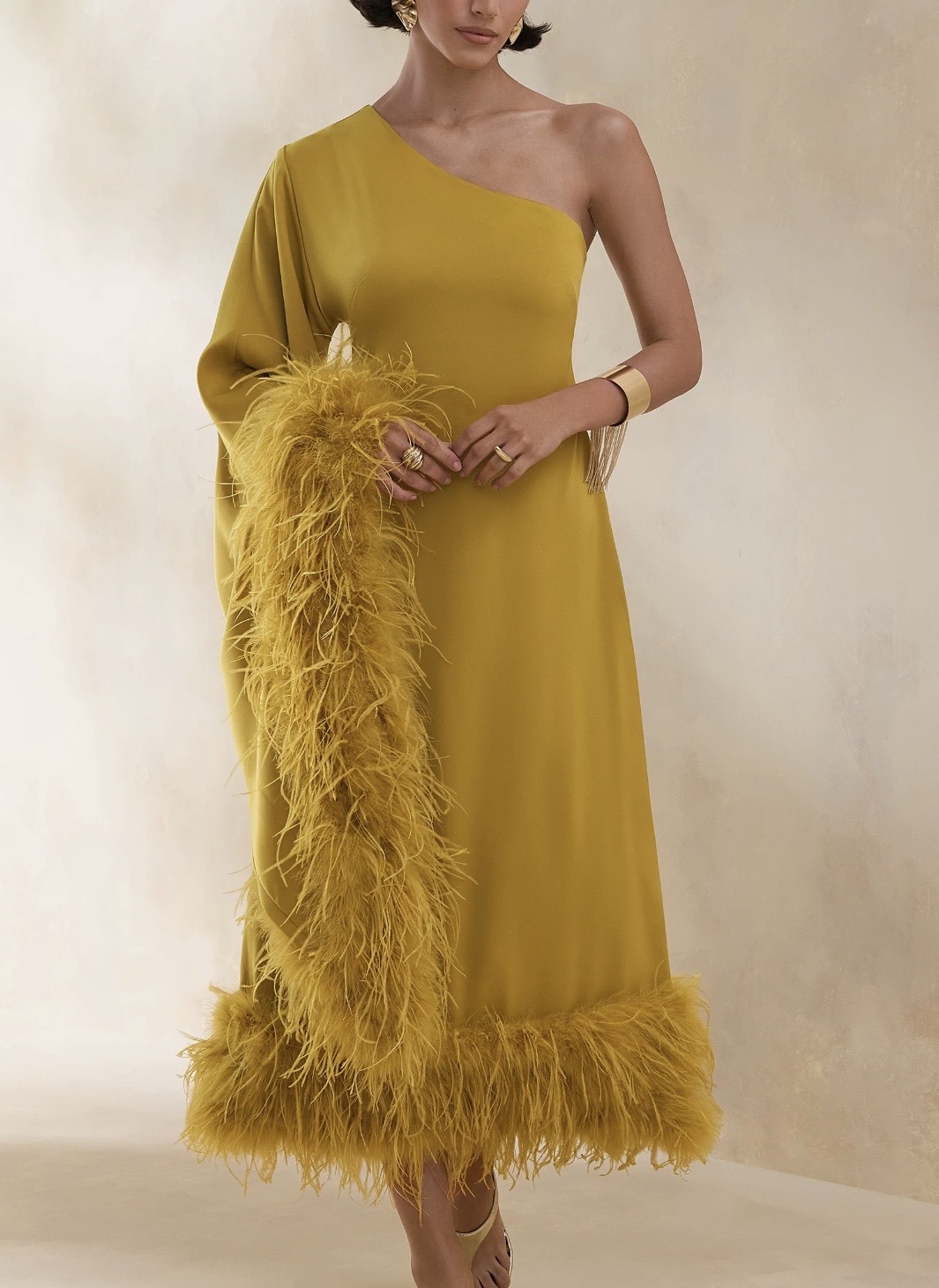 Somya feather one shoulder drape dress
