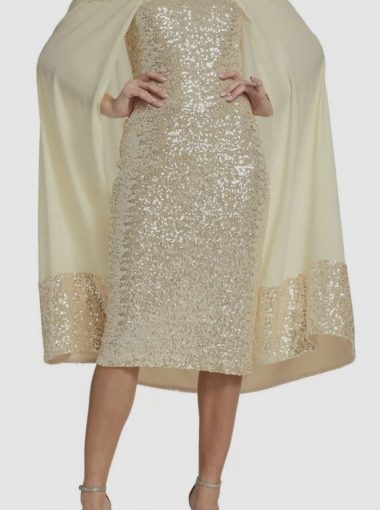 Badgley Mischka Women's Ivory Sequin Stretch Georgette Cape dress
