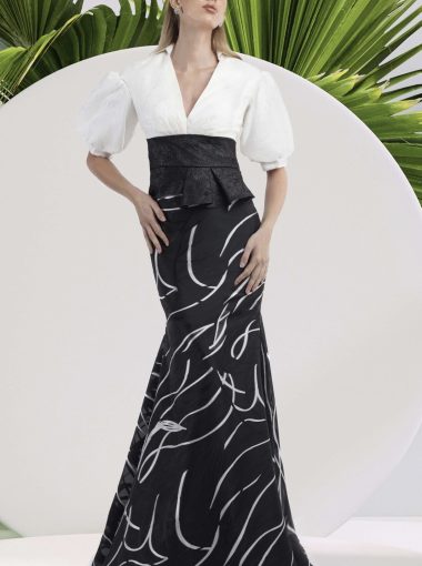 Jona Deep V-neck Puff Sleeves Floor-length Dress gala maxi gown