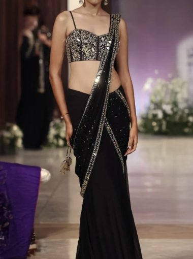 Sonia black pre draped saree