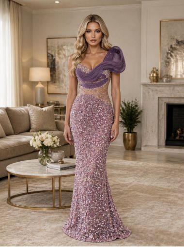 Embellished purple Tabia gown