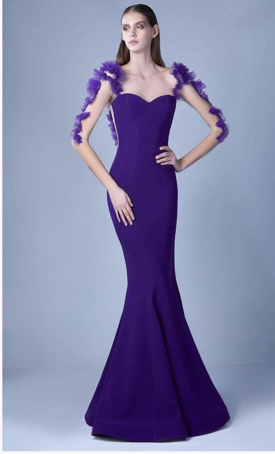 MNM Couture - Ruffle Ornate Illusion Mermaid Gown maxi gala