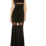 Mac Duggal Sheer Mesh Panel Detail Column Gown