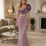 Embellished purple Tabia gown