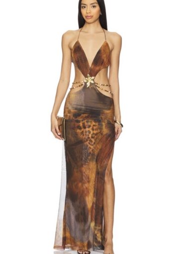 Pia chain cutout brown maxi