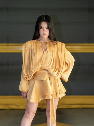 Goldie gold draped mini dress