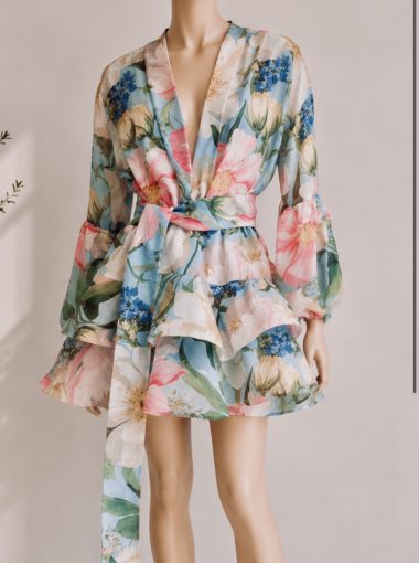 Mandira Curtis Chefs kiss Blue pink ruffle dress