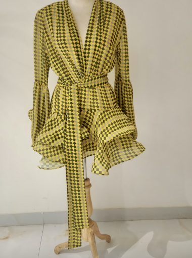 Mandira Curtis yellow ruffle dress