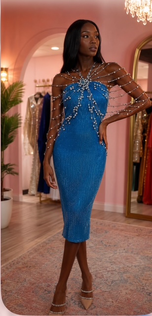 Pearl shawl blue dress
