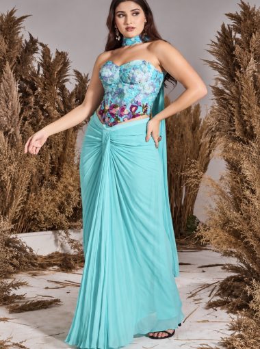 Charu Parashar turquoise skirt with bustier