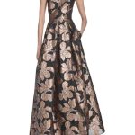 Eliza Metallic gold black floral gown dress