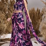 Charu Parashar Purple Floral Halter Top with Skirt