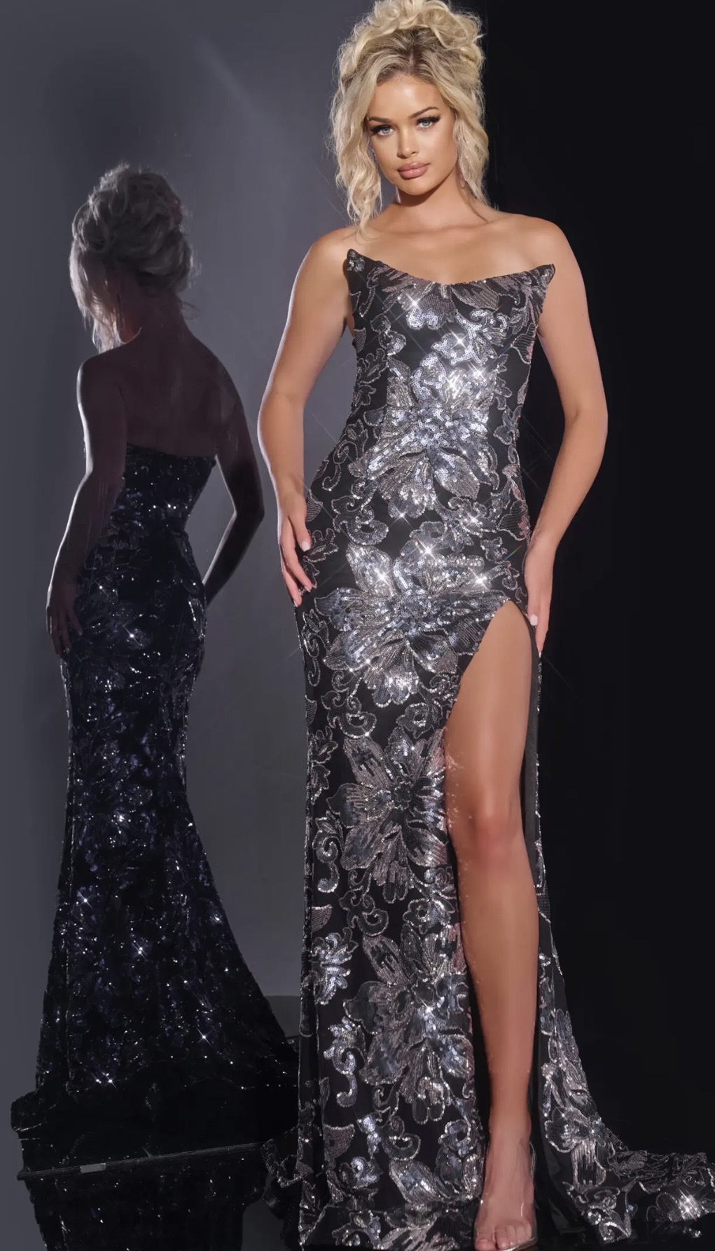 jovani floral embellished gown